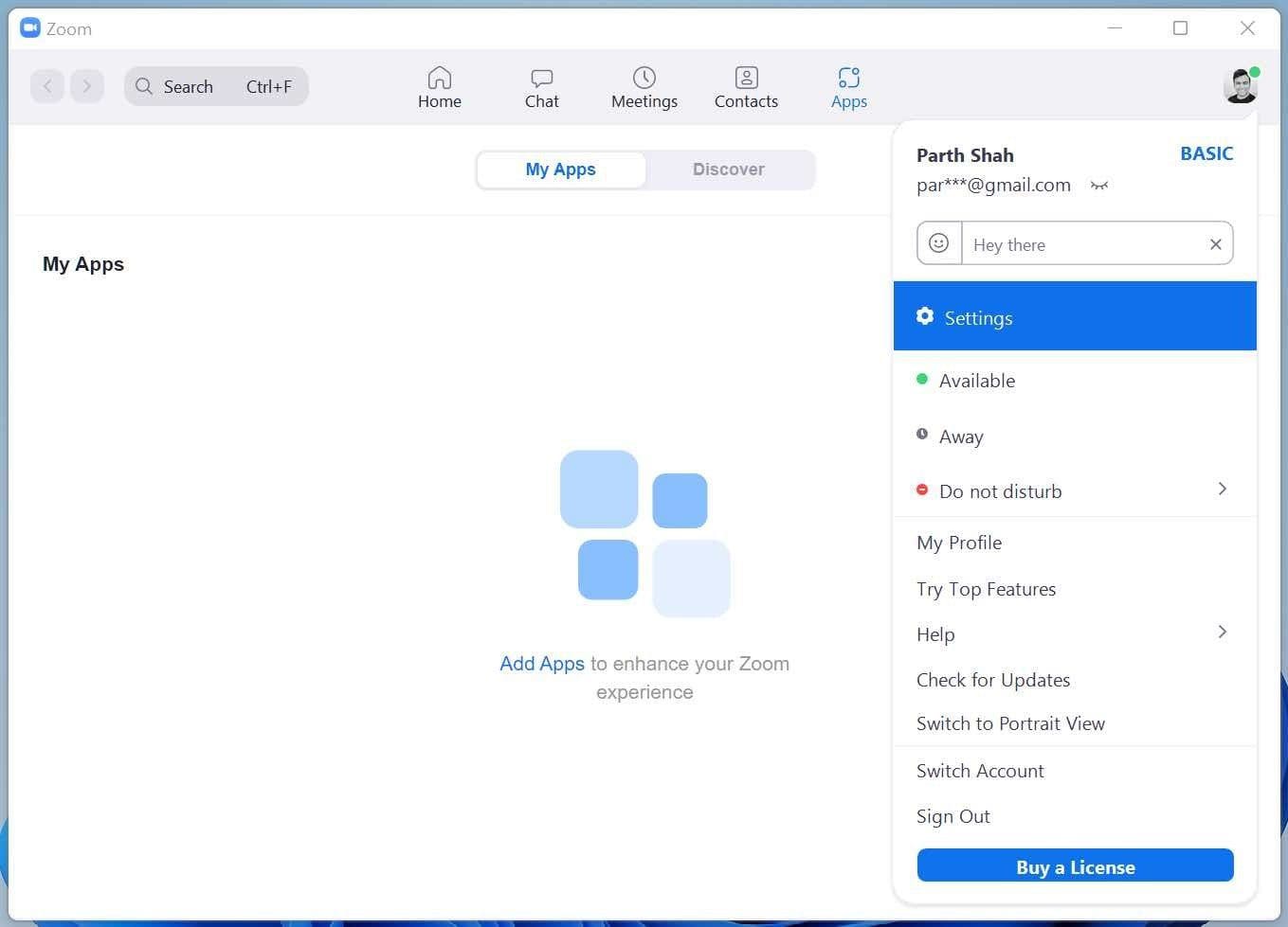 Zoom settings on windows